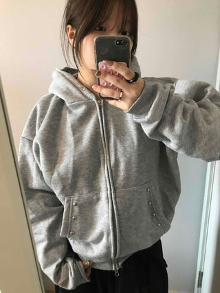 Layered Over-the-Shoulder Half Neck Balloon Fit Zip-Up