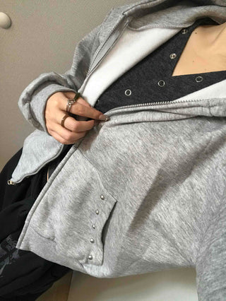 Layered Over-the-Shoulder Half Neck Balloon Fit Zip-Up