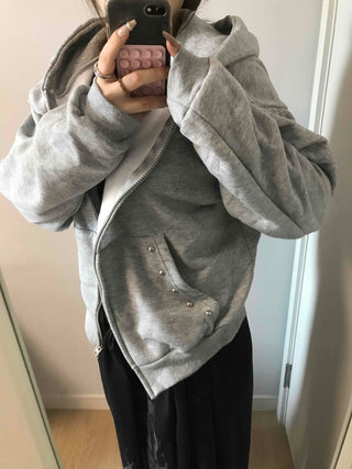 Layered Over-the-Shoulder Half Neck Balloon Fit Zip-Up