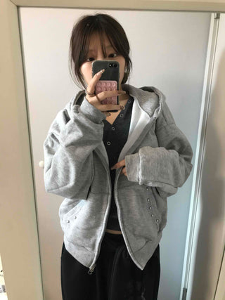 Layered Over-the-Shoulder Half Neck Balloon Fit Zip-Up
