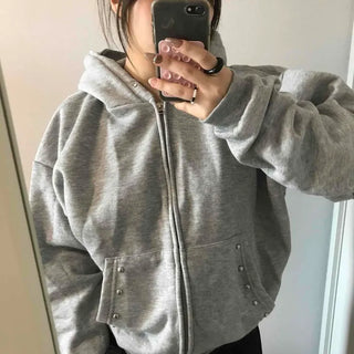 Layered Over-the-Shoulder Half Neck Balloon Fit Zip-Up