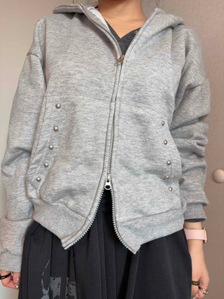 Layered Over-the-Shoulder Half Neck Balloon Fit Zip-Up