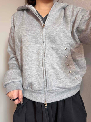 Layered Over-the-Shoulder Half Neck Balloon Fit Zip-Up