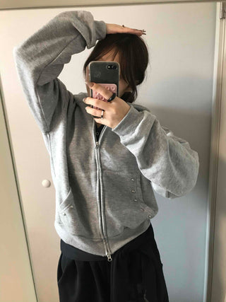 Layered Over-the-Shoulder Half Neck Balloon Fit Zip-Up