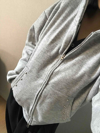 Layered Over-the-Shoulder Half Neck Balloon Fit Zip-Up