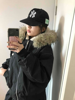Heavy Heather Long Balloon Fit Fur Padded Jacket