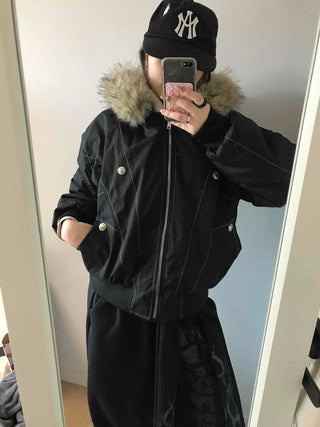 Heavy Heather Long Balloon Fit Fur Padded Jacket