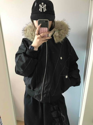 Heavy Heather Long Balloon Fit Fur Padded Jacket