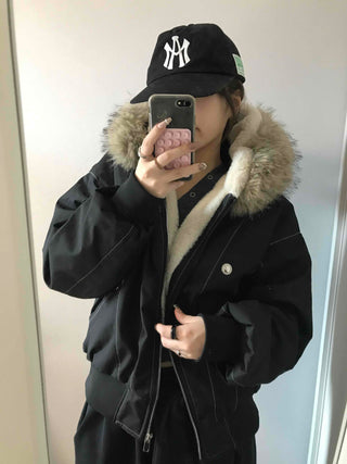 Heavy Heather Long Balloon Fit Fur Padded Jacket