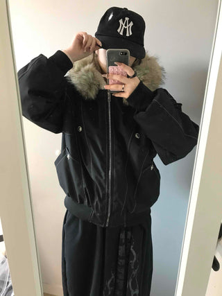Heavy Heather Long Balloon Fit Fur Padded Jacket