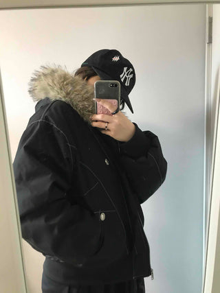 Heavy Heather Long Balloon Fit Fur Padded Jacket