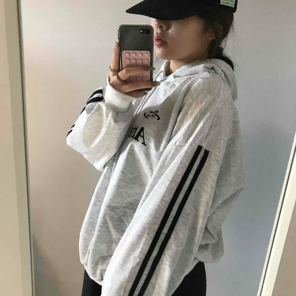 American Stripe Color Block Loose Fit Hoodie