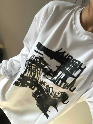 Graffiti Lettering Oversized Round Long Sleeve T-shirt