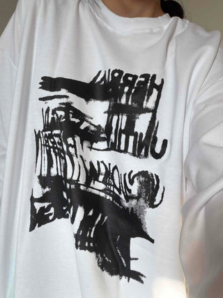 Graffiti Lettering Oversized Round Long Sleeve T-shirt