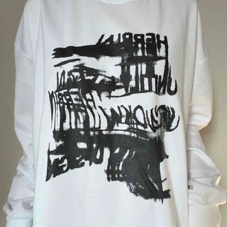 Graffiti Lettering Oversized Round Long Sleeve T-shirt