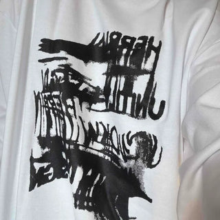 Graffiti Lettering Oversized Round Long Sleeve T-shirt