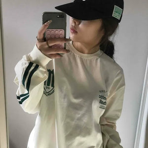 Sporty Lettering Contrast Line Oversized Long Sleeve Tee