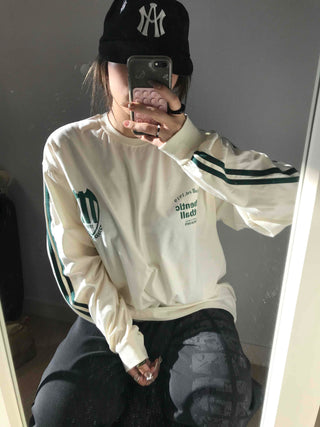 Sporty Lettering Contrast Line Oversized Long Sleeve Tee