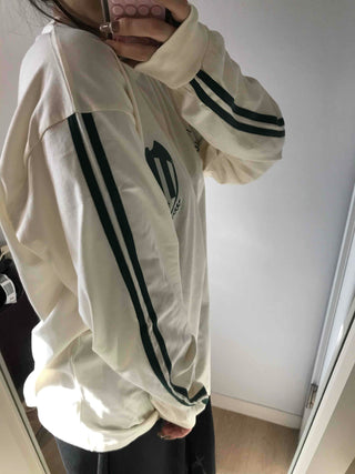 Sporty Lettering Contrast Line Oversized Long Sleeve Tee