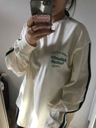 Sporty Lettering Contrast Line Oversized Long Sleeve Tee