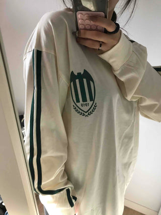 Sporty Lettering Contrast Line Oversized Long Sleeve Tee