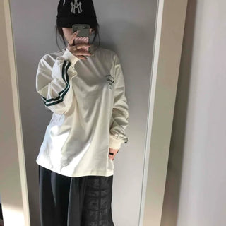 Sporty Lettering Contrast Line Oversized Long Sleeve Tee