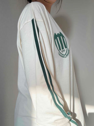 Sporty Lettering Contrast Line Oversized Long Sleeve Tee