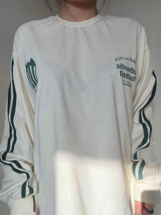 Sporty Lettering Contrast Line Oversized Long Sleeve Tee