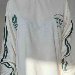 Sporty Lettering Contrast Line Oversized Long Sleeve Tee