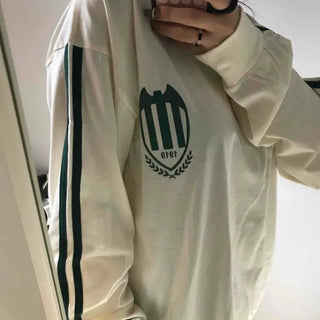 Sporty Lettering Contrast Line Oversized Long Sleeve Tee