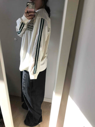 Sporty Lettering Contrast Line Oversized Long Sleeve Tee