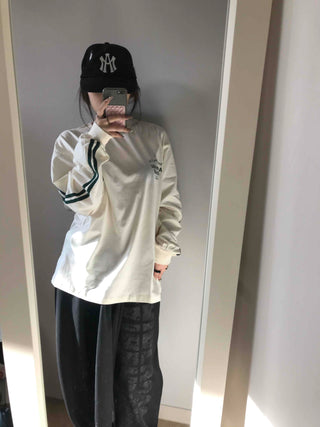 Sporty Lettering Contrast Line Oversized Long Sleeve Tee