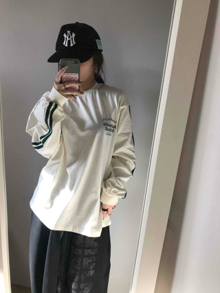 Sporty Lettering Contrast Line Oversized Long Sleeve Tee
