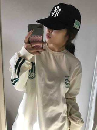 Sporty Lettering Contrast Line Oversized Long Sleeve Tee