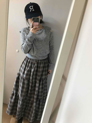 Classic Tartan Check Pleated Elastic Waist Long Skirt