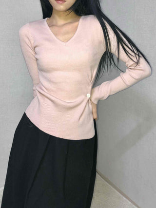 Point Ribbon Slim Fit V-Neck Ribbed Knit