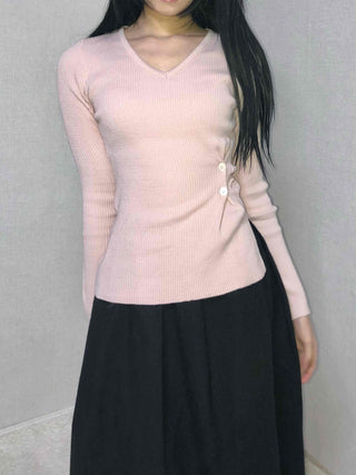 Point Ribbon Slim Fit V-Neck Ribbed Knit
