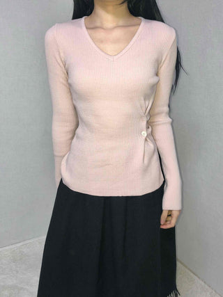 Point Ribbon Slim Fit V-Neck Ribbed Knit