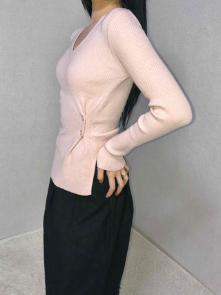Point Ribbon Slim Fit V-Neck Ribbed Knit