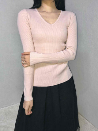Point Ribbon Slim Fit V-Neck Ribbed Knit