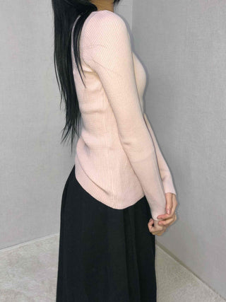 Point Ribbon Slim Fit V-Neck Ribbed Knit