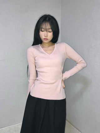 Point Ribbon Slim Fit V-Neck Ribbed Knit
