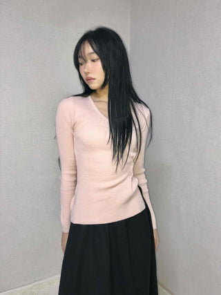 Point Ribbon Slim Fit V-Neck Ribbed Knit