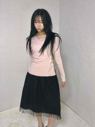 Point Ribbon Slim Fit V-Neck Ribbed Knit