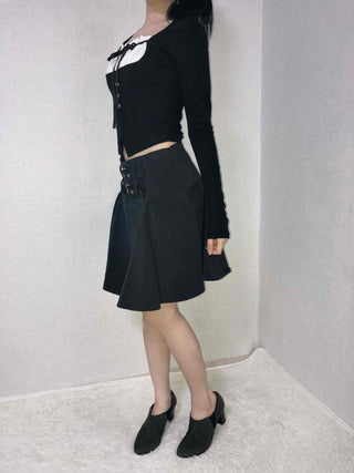 Lace-up Pleated Layered Asymmetrical Midi Skirt