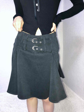 Lace-up Pleated Layered Asymmetrical Midi Skirt