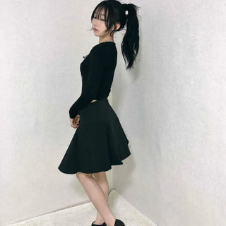 Lace-up Pleated Layered Asymmetrical Midi Skirt