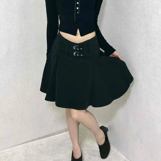 Lace-up Pleated Layered Asymmetrical Midi Skirt