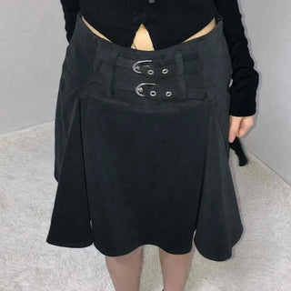 Lace-up Pleated Layered Asymmetrical Midi Skirt