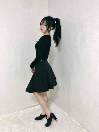 Frill Ribbon Square Neck Crop Long Sleeve T-shirt